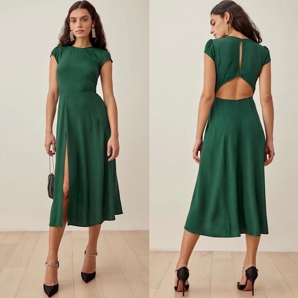 Reformation Dresses & Skirts - Reformation Gavin Midi Dress 6 Cut-Out Back Emerald Green